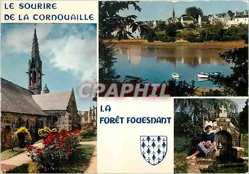 Moderne Karte Couleurs de Bretagne La Foret Fouesnant (Finistere) L'Eglise du XVIe s dominatn l'anse de lafore