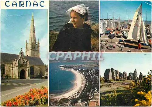 Cartes postales moderne Carnac L'Eglise la coiffe de Carnac Auray Le centre nautique la plage et les menhirs de Kermarli