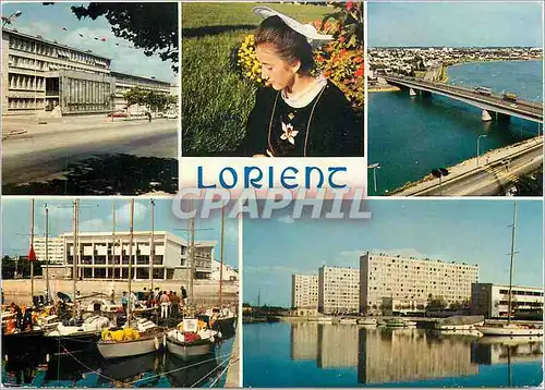 Moderne Karte La Bretagne en couelurs Lorient Le centre ville le bassin a flot la coiffe de Lorient et le pont