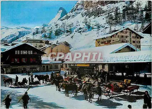 Moderne Karte Zermatt Bahnhofplatz mit Matterhorn