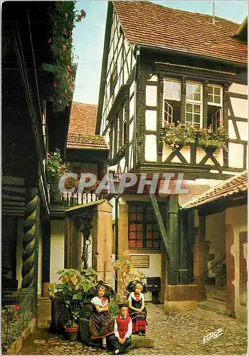 Moderne Karte Folklore d'Alsace La Cour des Cigognes de Riquewihr