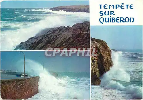 Moderne Karte Bretagne presqu'ile de Quiberon Tempete sur la Cote Sauvage et sur la digue