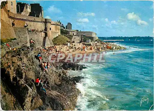 Moderne Karte Bretagne Saint Malo (Ille et Vilaine) Les Remparts et la plage de Bon Secours � maree haute