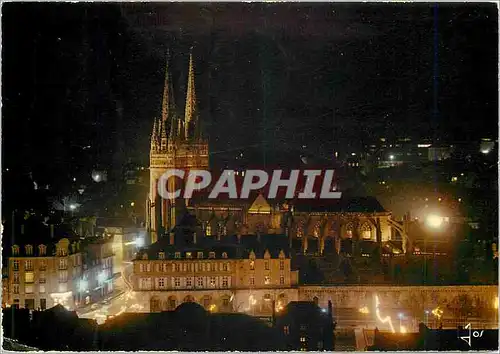 Moderne Karte La Bretange en couleurs Quimper (Finistere) Le cathedrale illiminee au centre de laville