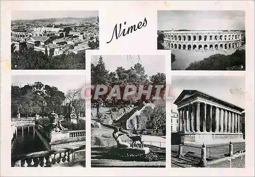 Moderne Karte Nimes (Gard) Le Jardin de la Fontaine Vue generale les arenes la Maison Carree