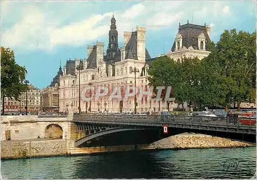 Moderne Karte Paris et ses Merveilles L'Hotel de Ville (1882) et le pont d'Arcole
