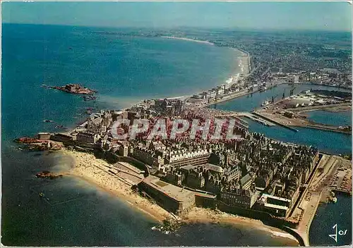 Moderne Karte La Bretagne en Couelrus Saint Malo (I ET V) Vue generale sur la ville Close et les bassins