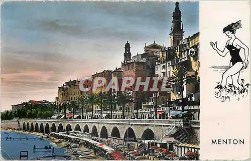 Cartes postales moderne Menton La Vieille Ville et la Plage des Sablettes