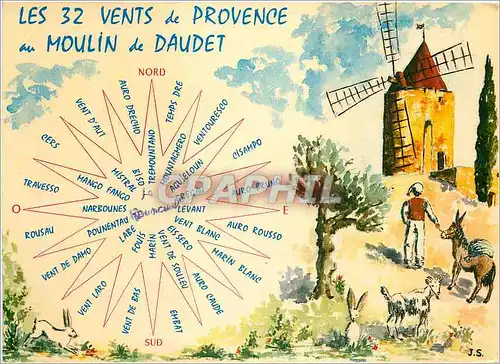 Moderne Karte Les 32 vents de Provence au Moulin de Daudet Ane Mule Chevre