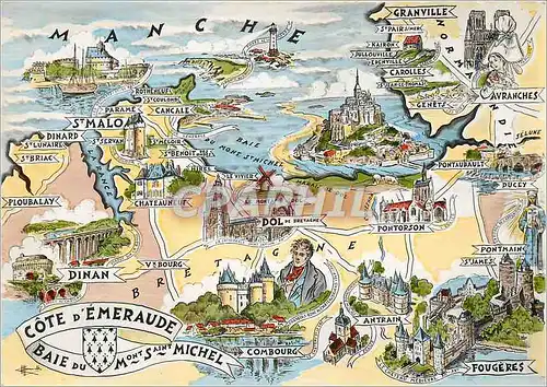 Moderne Karte Les Provinces Francaises Bretagne Cote d'Emeraude et Baie du Mont Saint Michel