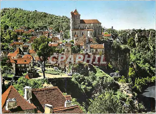 Moderne Karte Saint Cirq Lapopie (Lot) Vue generale