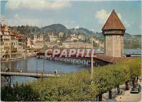 Cartes postales moderne Lucerne Pont de la chapelle et le Pilate