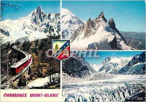 Moderne Karte Chamonix Mont Blanc Chemin de fer du Montenvers et Aiguille du Dru Train