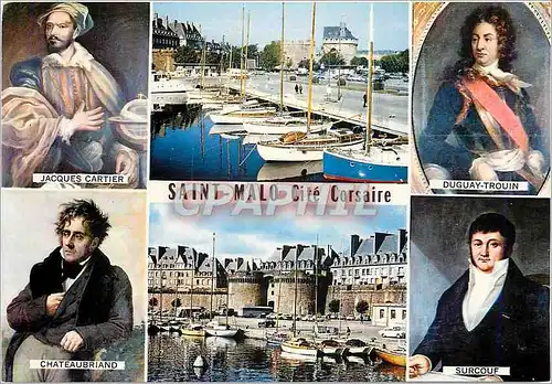 Cartes postales moderne En Bretagne Saint Malo cite Corsaire Malouins celebres Jacques Cartier Duguay Trouin Chateaubria