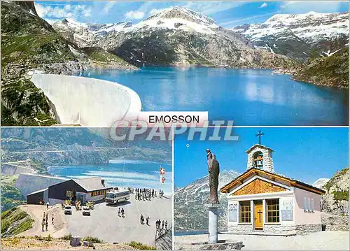 Cartes postales moderne Barrage et lac d'Emosson 1970m au fond le Pic de Tenneverge et le Mont Ruan dessous le restauran