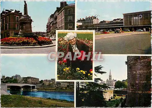 Moderne Karte Angers (Maine et Loire) Statue de Marguerite d'Anjou et rue de la Gare