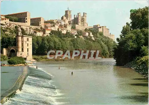 Moderne Karte Beziers (Herault) Vue panoramique sur la Cathedrale St Nazaire dominant l'Orb