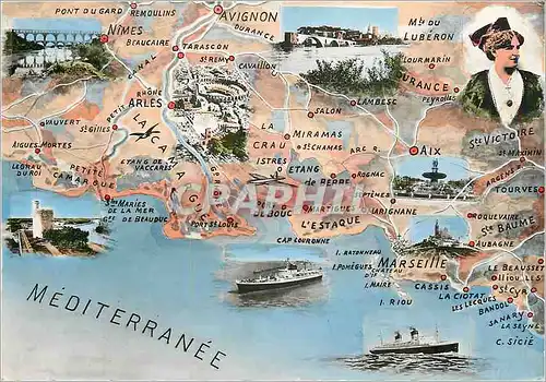 Moderne Karte Mediterranee Folklore Marseille Avignon Arles Aix