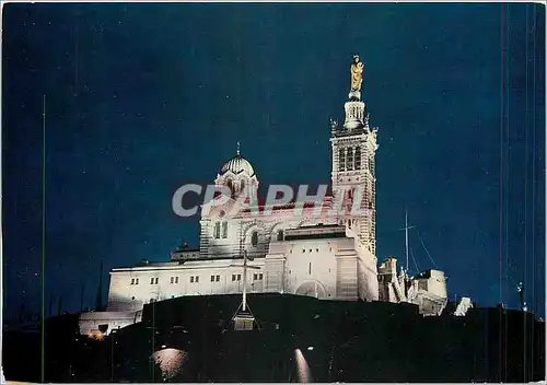 Cartes postales moderne Marseille la nuit Basilique de N Dde la Garde