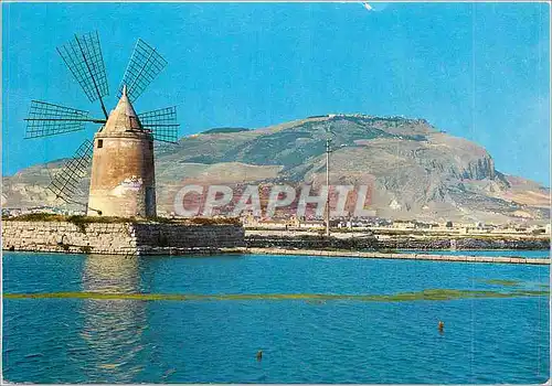 Cartes postales moderne Trapani Moulin a vent et Mont Eryz