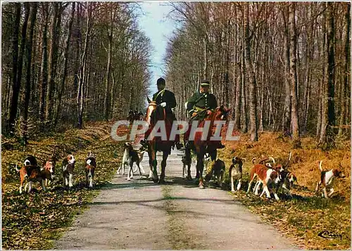 Moderne Karte Chasse a Courre Depart de la meute Chiens