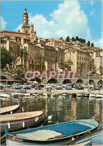 Moderne Karte Menton Un coin du Port et la Vieille ville