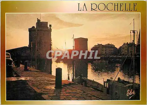 Moderne Karte La Rochelle Coucher de Soleil entre les deux tours du port
