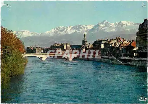 Moderne Karte Grenoble (Isere) Pont Marlus Gonterd le clocher St Andre et la chaine de Belledonne