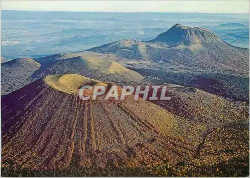 Moderne Karte Chaine des Puys (Puy de Dome) Au premier plan Crateres emboites du Puy de Come (1255 m)et au loi