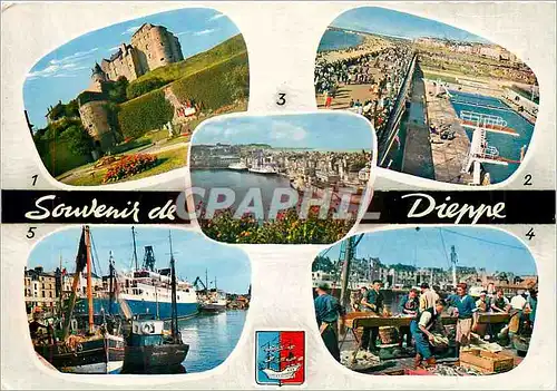 Cartes postales moderne Dieppe (S M) Le chateau la Piscine et la Plage le Port et les couriers d'Angleterre le riage du