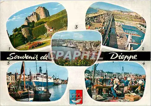 Moderne Karte Dieppe (S M) Le chateau la Piscine et la Plage le Port et les couriers d'Angleterre le riage du