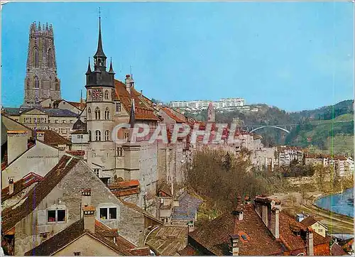 Moderne Karte Fribourg l'Hotel de Ville et la Cathedrale