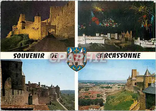 Cartes postales moderne Carcassonne Porte d'Aude et Tour Pinte feu d'artifice sur la Cite