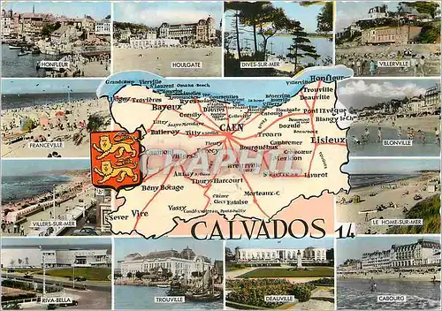 Moderne Karte Calvados Honfleur Houlgate Dives sur Mer Villerville Franceville Blonville Riva Bella Cabourg