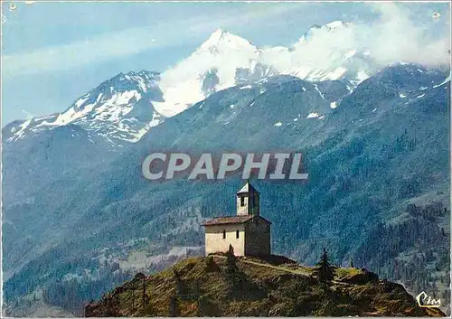 Moderne Karte En Tarentaise Chapelle du Chatelard de Montvalezan (Savoie) Au fond le Mont Pourri (3 782 m)