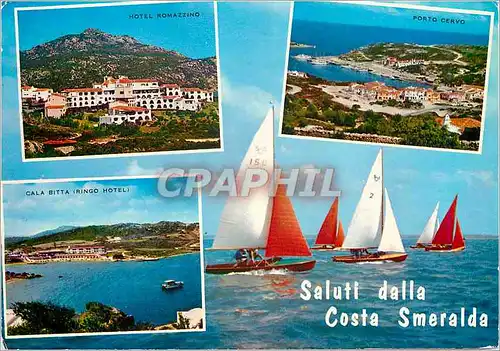 Moderne Karte Saluti dalla Costa Smeralda Hotel Romazzino Porto Cervo Cala Bitta Ringo Hotel Bateaux
