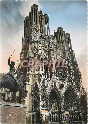 Moderne Karte Reims (Marne) La Cathedrale et la Statue de Jeanne d'Arc