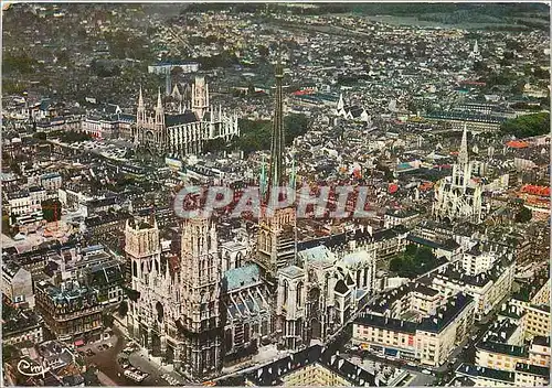 Cartes postales moderne En Avion en Rouen Les Trois Eglise La Cathedrale St Maclou et St Quen