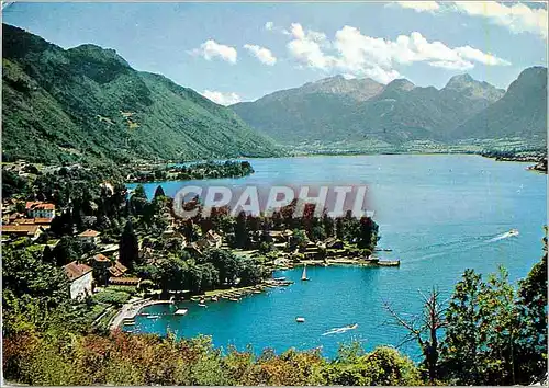 Moderne Karte Lac d'Annecy Talloires et le petit lac avec toile de Fond le massif des bauges