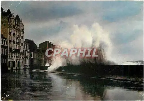 Moderne Karte La Bretagne en couleurs Vague sur la digue a Saint Malo