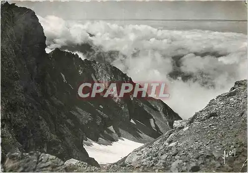 Moderne Karte Les Hautes Pyrenees Pic du Midi de Bigorre (2877 m) la mer de nuages