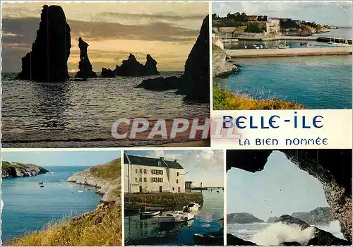 Cartes postales moderne Belle Ile en Mer Les Aiguilles de Port Coton La Cotadelle et le Port Gouphar Sauzon et l'Apothic