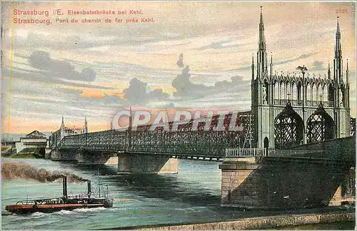 Cartes postales Strasbourg Pont du chemin de fer pres Kehl Bateau