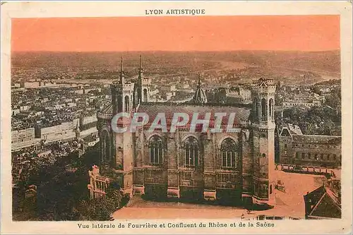 Cartes postales Lyon Artistique Vue laterale de Fourviere et Confluent du Rhone et de la Saone