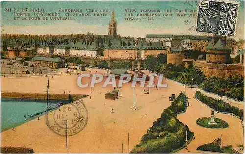 Cartes postales Saint Malo Panorama vers les Portes St Vincent et Grande Porte et la Tour du Chateau