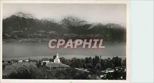 Moderne Karte Lac d'Annecy Sevrier Vue generale au fond les Dents de Lanfon et la Tournette