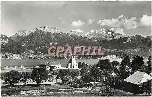 Moderne Karte Lac d'Annecy Sevrier Panorama sur les Dents de Lanfon et la Tournette