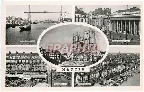 Cartes postales moderne Nantes Le pont transbordeur Place Graslin et le theatre Place du Commerce Vue panoramique