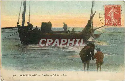 Cartes postales Berck Plage Coucher de Soleil Bateau