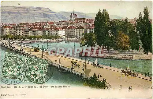 Cartes postales Geneve Ile JJ Rousseau et Pont du Mont Blanc